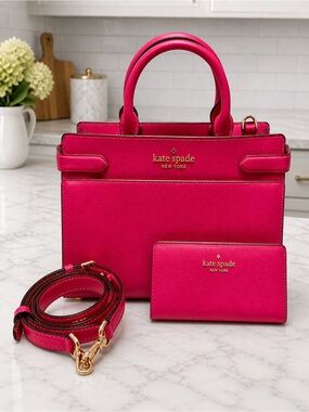 ☀️Kate Spade Staci Satchel & Wallet - Pink Ruby